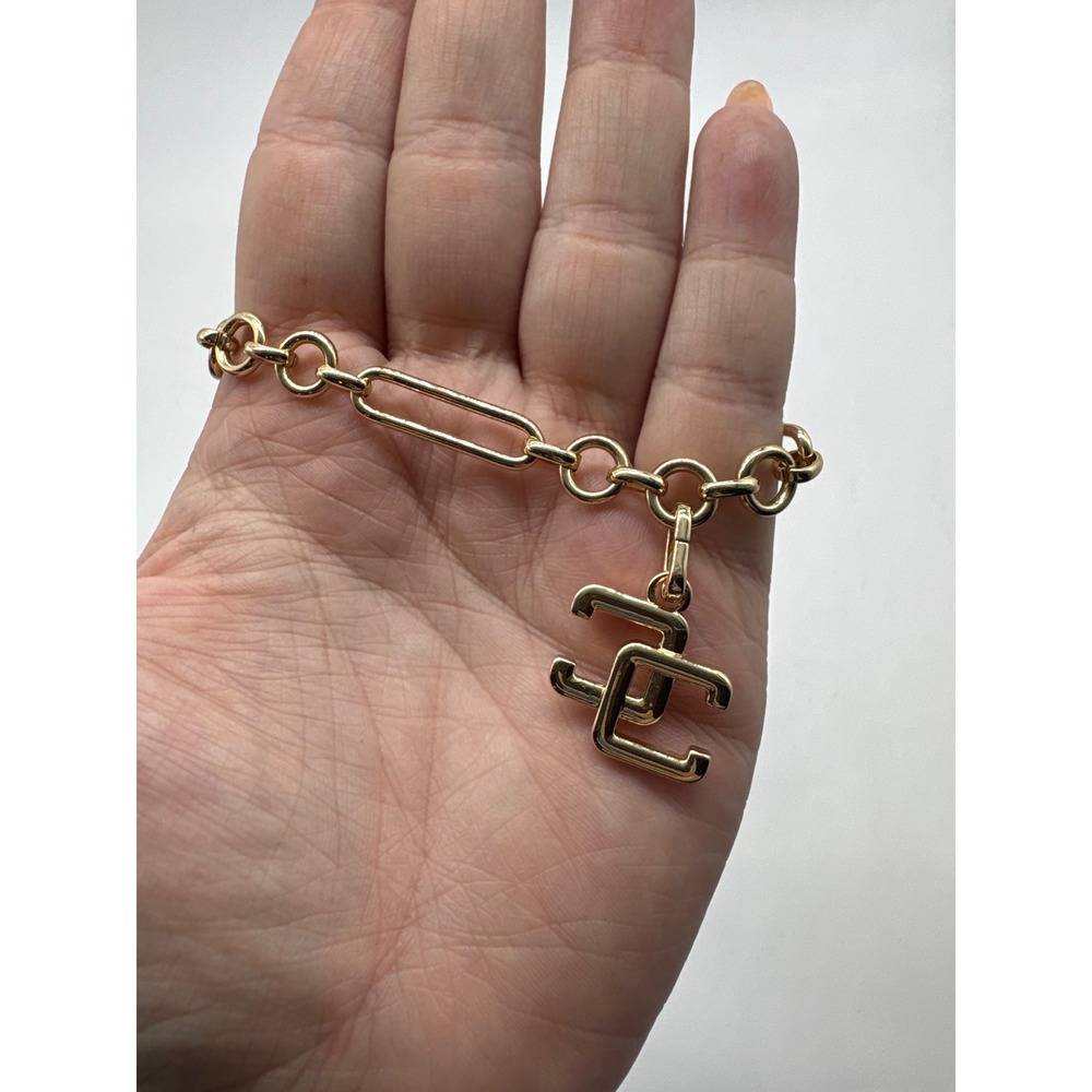 Chicos Gold Tone Rhinestone Double C Logo Linked Paperclip Bracelet‎ J552